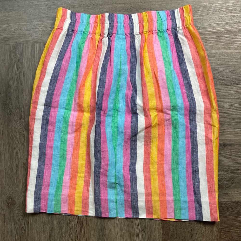 NWT J.Crew Linen Stripe Lined Pocket Skirt Small Multicolor Preppy Boho Classic - Picture 2 of 8